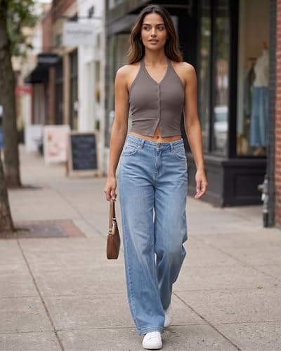 G4Free Backless Halter Top Y2K Going Out Ribbed Cropped Tank Tops Open Back V Neck Camisole Slim Fit (Taupe,L) - Thumbnail 6