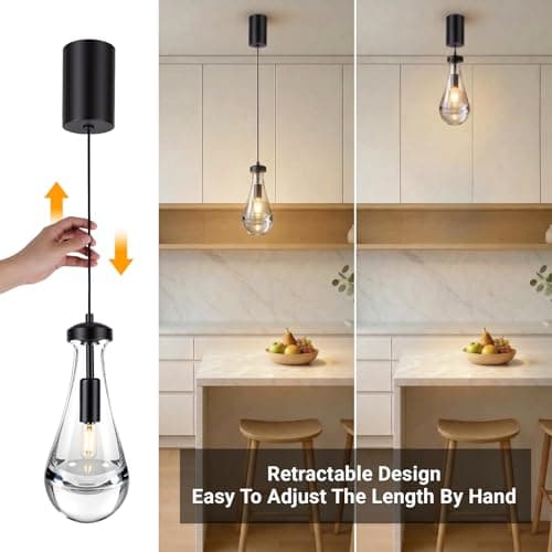 Built-in Integrated Lifting Mechanism Adjustable Raindrop Pendant Light, Adjustable 15"~70",Light Size 4.72" x 11.61",Modern, Crystal Glass, Living Room, Bedroom, Hallway, Kitchen Island... - Thumbnail 2