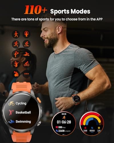 Military Smart Watches for Men, 1.91" Men's Smart Watch with 1000mAh/5 ATM Waterproof/LED Flashlight/110+ Sport Modes/Heart Rate/SpO2/Sleep Monitor, Fitness Tracker Watch for Android & iPhone (Black) - Thumbnail 6