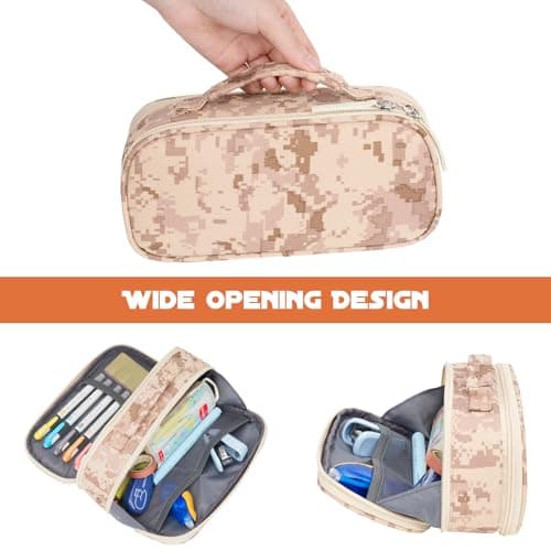 ECHSRT Tactical Pencil Case for Boy, Extra Large Capacity Camo Pencil Pouch for Men Adults, 3 Compartment Zipper Pen Case, Small Tool Bag Organizer for School Office Travel - Camo Brown - Thumbnail 5