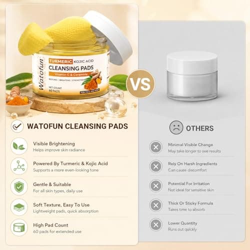 Turmeric Kojic Acid Cleansing Pads For Face, 60 Pcs Kojic Acid And Turmeric Cleansing Pads For Exfoliation, Turmeric Pads For Face Cleansing - Thumbnail 4