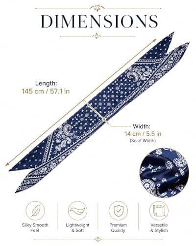 rgwtgkyh Silk Nautical Scarf Belt for Women Dark Blue Paisley Soft Decorative Waist Sash for Jeans Elegant Formal Prom Dress Waistband Western Boho Accessory - Thumbnail 5