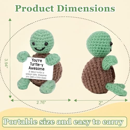 Xyluria Handmade Crochet Turtle with Positive Message - Encouraging You're Turtle-y Awesome Gifts for Friends Coworkers Teachers Students Emotional Support Cheer Up Birthday Get Well Desk Decor - Thumbnail 4