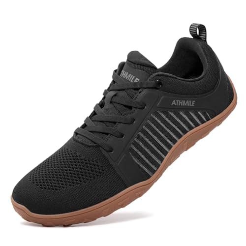 ATHMILE Men's Barefoot Shoes Wide Toe Box Trail Running Walking Shoes Zero-Drop Sole Lightweight Grounding Minimalist Sneakers Athletic Training Lifting Shoes for Gym Hiking Workout Cycling Black - Image 1