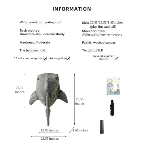 BlingKicks Large Capacity Whale Shark Backpack Cute Street Fashion Bag for Adults Ita bag (Dark grey) - Thumbnail 2