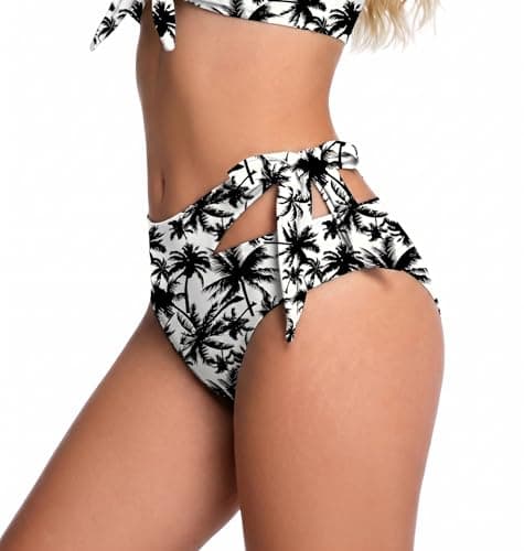 COCOPEAR Women's Sexy High Waisted Bikini Bottoms High Cut Side Tie Bathing Suit Bottoms for Women Swim Bottoms 2026 Floral 20 2XL - Image 1