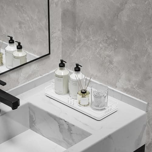 Pursura Bathroom Vanity Tray for Countertop Toiletries Perfume Makeup Soap Dispenser Toilet Tank, Kitchen Tray for Salt Spice, Decor Tray for Candle Nightstand Coffee 11.3”x 4.4” White - Thumbnail 4