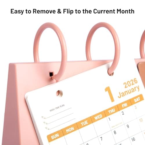 Bibiage 2026 Small Desk Calendar - Mini Flip Standing Desk Calendar with Motivational Quotes, Stable Plastic Base Desktop Calendar, Cute Desk Decor for Home Office School, Pink 10" x 6", Pink - Thumbnail 6