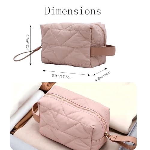 RCFJ b y K L A N D Quilted Makeup Bag Travel Cosmetic Bag, Soft Polyester Toiletry Bag for Women, Small Cosmetic Bag Portable Organizer with Dual Handle, Lightweight Storage Pouch - Thumbnail 2