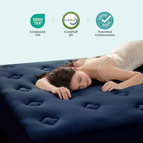 Hansleep Memory Foam Mattress Pad Topper Queen, Queen Foam Mattress Topper Viscose Derived from Bamboo, Queen Size Bed Mattress Pad Cover for Back Pain Relief, 60" x80", 60" x80", Navy Blue - Thumbnail 5