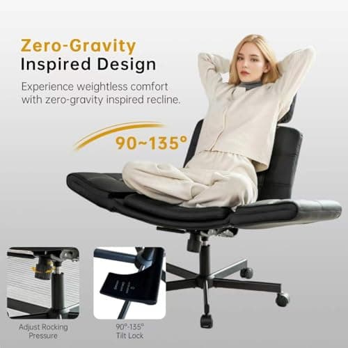 XYPFURN Criss Cross Chair with Wheels & Adjustable Armrests, High Back Faux Leather Executive Desk Chair for Home Office, Comfy Cross Legged Wide Computer Task Chair, Black - Thumbnail 4