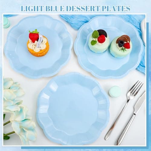 NatNarr 30 Pcs Light Blue Paper Plates 9 Inch Scalloped Plates Disposable Dinner Plate Party Plate for Weeding, Birthday, Baby Shower - Thumbnail 5