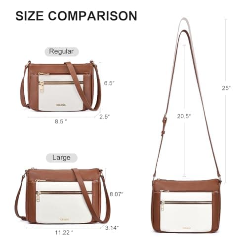 Telena Crossbody Bags for Women, Leather Cross body Purse With Adjustable Strap (Beige With Brown, X-Large) - Thumbnail 6
