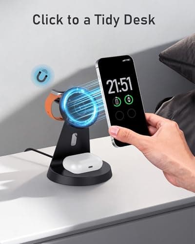 Wireless Charger 3 in 1 Charging Station for iPhone: Magnetic Docking Station for iPhone 17/16/15/14/13/12 - Multi Charging Dock for Apple Watch & Airpods 4 3 2 Pro (Adapter Included) (Black) - Thumbnail 2