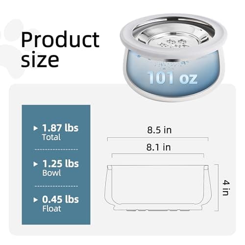 3L/0.8 Gallon No Spill Water Bowl for Dogs, Double-Wall Stainless Steel Slow Water Dog Bowls, Splash-Proof Vacuum Float, Dishwasher Safe for Large Medium Dogs (3L/101 floz) - Thumbnail 2