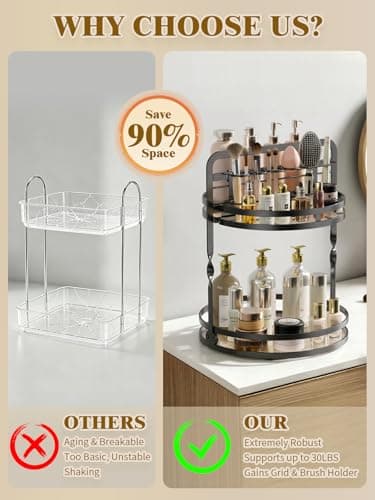 DUANFEE Rotating Makeup Vanity Organizer, 360 Spinning Perfume Organizer for Dresser, 2-Tier Black Bathroom Countertop Organizer, Lazy Susan Skincare Storage, Cosmetic Display with Makeup Brush Holder - Thumbnail 6