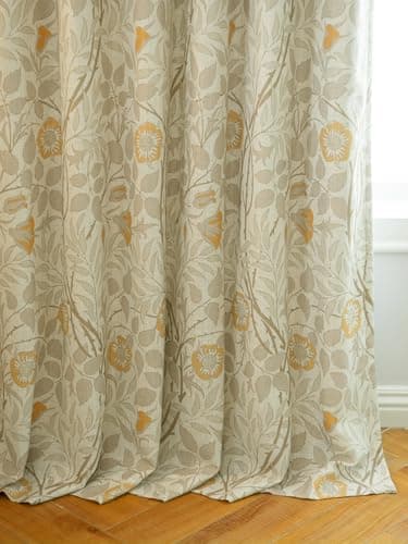 THREE GIRLS Pinch Pleated Blackout Curtains 84 Inches Long - Printed Flower Linen Blend Drapes, Thermal Insulated Double Layer, French Country Farmhouse for Living Room Bedroom, Back Tab Set 2 Panels - Image 1