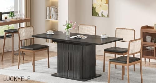 Extendable Black Dining Table for 4-6, 47-65 Inch Rectangle Dining Room Kitchen Table with Large Storage, Wood Sliding Door, Mid Century Modern Dinner Furniture, Fluted, Space Saving, Living Room - Thumbnail 6