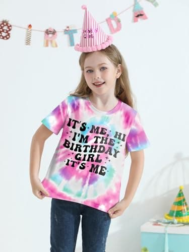 Birthday Girl Shirt Its Me Hi Im The Birthday Girl Its Me T-Shirts Kids Short Sleeve Tee Outfit Size 10-12 Tie Dye Purple - Thumbnail 3