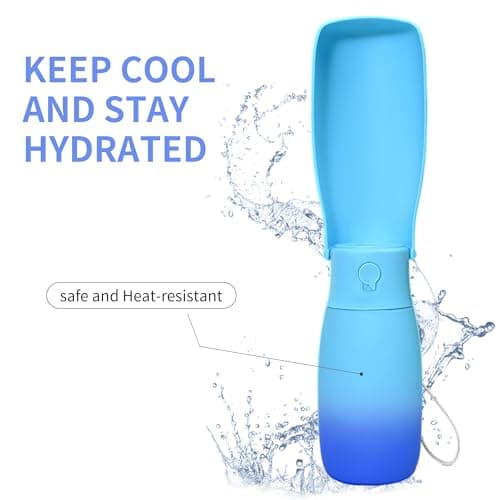 VEPOUYU Dog Water Bottle, Travel Puppy Water Bowl, Leak Proof Portable Puppy Water Dispenser, Foldable Dog Water Bottle for for Pets Outdoor Walking, Hiking, Travel, Food Grade Plastic - 19oz Blue - Thumbnail 2