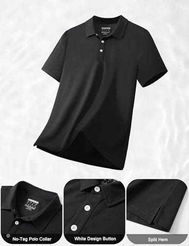 Cotrasen Mens Polo Shirts Cotton Short Sleeve Pique Button Golf Shirts Classic Fit Collared T-Shirts Black XL - Thumbnail 5