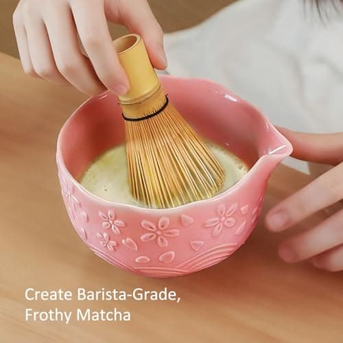 VENSEEN Matcha Whisk Set, 8 Pcs Matcha Kit with Ceramic Japanese Matcha Bowl & Accessories Kit for Traditional Tea Ceremony, Home Use & Gifts for Matcha Lovers (Pink) - Thumbnail 6