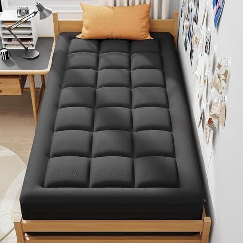 ELEMUSE Dual Layer 3 Inch Memory Foam Mattress Topper Twin, 2 Inch Cooling Gel Memory Foam Plus 1 Inch Down Alternative Pillowtop Mattress Pad with Cooling Cover, Soft Comfort Support, Black - Thumbnail 4