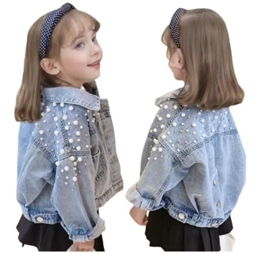Eucluck Girls Pearls Denim Jacket Button Down Jean Jackets Long Sleeve Top Coat Outwear - Image 1