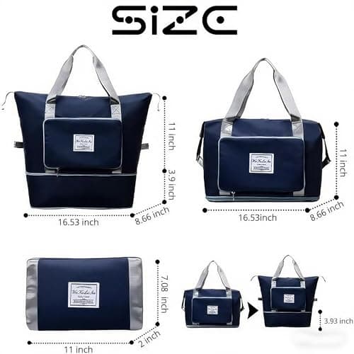 Large Capacity Foldable Travel Bag, Sports Shoulder Bag, Duffel Bag, Wet and Dry Separation, Waterproof Oxford Fabric (Blue, Large) - Thumbnail 5