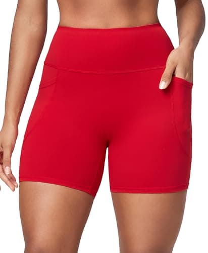 BRXL Gym Shorts Women with Pockets No Front Seam High Waist Compression Running Spandex Shorts Exercise Sports Red XX-Large - Image 1