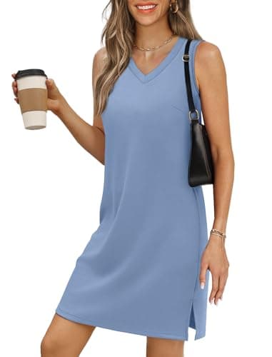 BKRIVE V-Neck Summer Casual Beach Dresses for Women 2026 Vacation Women's Sleeveless Sundress with Split Lightblue - Image 1