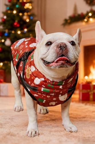 Aiboria Dog Jacket Windproof Fleece Dog Sweater with Padded Vest Chest Strap Harness Dogs Coat Christmas Red S - Thumbnail 3