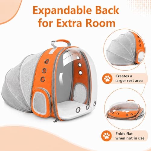 Pet Carrier Backpack Expandable for Cats and Small Dogs, Breathable Anti-Collapse Design, Airline Approved Travel Backpack for Hiking and Outdoor Use (Back Expandable-Orange) - Thumbnail 3