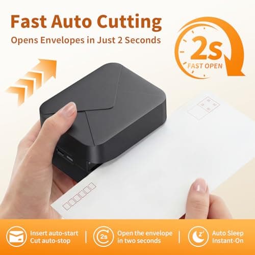 PYRODUM Rechargeable Electric Letter Opener, Automatic Envelope Slitter with Safe Hidden Blade, 1500 Cuts per Charge, Portable Mail Opener for Office Mailroom & Home Desk, Elderly, No Battery Needed - Thumbnail 3