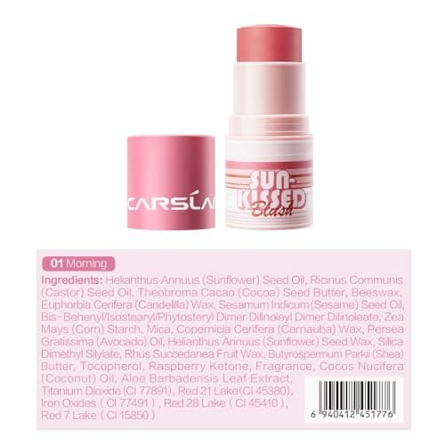 CARSLAN Sun Kissed Blush & Bronzer Stick for Cheeks Lips & Eyes, Long-Lasting Matte Cream Makeup Blush Stick, Blendable & Vegan, Natural Glow for All Skin Tones, Shade 01 Morning, 0.21 oz - Thumbnail 6