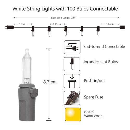 Vigdur 21ft 100 Count String Lights on Brown Wire Cord, UL Approved for Indoor/Outdoor Use, Connectable 120V Clear Outdoor Lights for Xmas Patio Home Party Garden Decor(Warm White) - Thumbnail 3