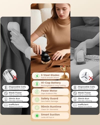 JFNRR Rechargeable Fabric Shaver, Lint Remover with 3D Floating Blades & Powerful Motor, Portable Sweater Shaver with Digital Display, 3 Speeds Electric Lint Shaver for Clothes, Sweaters, Furniture - Thumbnail 2