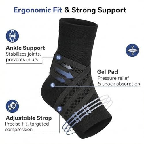 SOLOEVER Ankle Brace for Men & Women [X-Shaped Compression & Breathable Mesh] Adjustable Ankle Compression Sleeve With 2 Gel Pads,Ankle wrap for Plantar Fasciitis Relief, Achilles Tendonitis, Swelling, Pain Relief & Injury Recover - Thumbnail 3