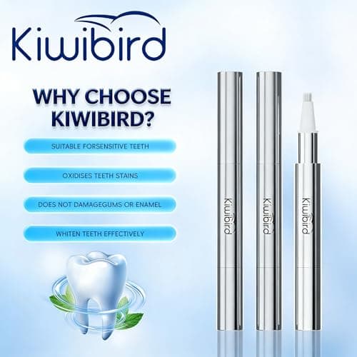 KIWIBIRD Teeth Whitening Kit for Sensitive Teeth - Enamel-Safe, 3 Gel Pens + LED Light with Wireless Charging Case, IPX7 Waterproof at-Home Dental Care (Blue Light) - Thumbnail 6