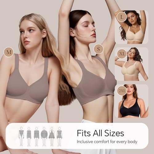 UIMERO 2026 Womens Wireless Bra Seamless Jelly Bras Full Coverage Supportive Comfortable No Underwire T-Shirt Everyday Bras Coffee - Thumbnail 6