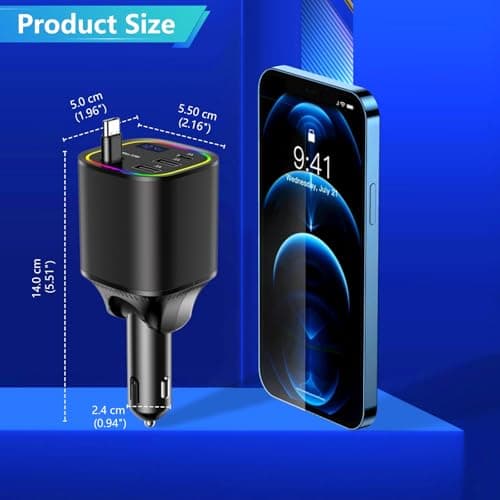 Car Charger USB C, 4in1 Car Phone Charger with USBC Retractable Cable for iPhone Android Fast Charge, AGEMANY 78W Cigarette Lighter Adapter with Voltage Display, 12V/24V Car Accessories Gift (Black) - Thumbnail 6