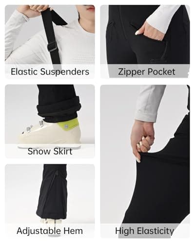 HIGH EXPERIENCE Womens Ski Bib Pants Skinny Soft Shell Snow Overalls Slim Fit Fitted Snowboard Insulated Waterproof Windproof (Light Khaki, X-Small) - Thumbnail 5