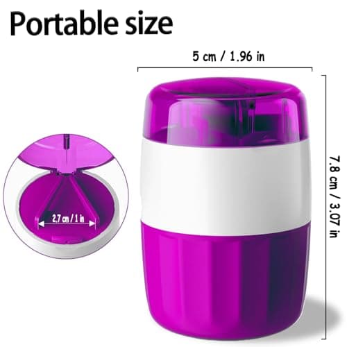 Pill Cutter Splitter for Small and Tiny Pills Vitamins Tablets, Built-in Storage Compartment, Pill Crusher Fine Powder with Stainless Steel Grinding Head,Pills Grinder with Pill Box Organizer (Purple) - Thumbnail 3