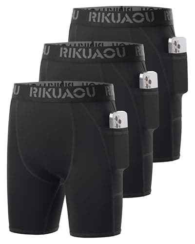 RIKUAOU Youth Boys Compression Shorts with Side Pockets, Kids Athletic Base Layers Running Underwear for Baseball Football - Image 1