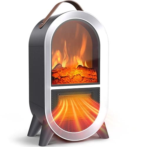 Riseon Portable Electric Fireplace Heater, 1500W/750W Mini Space Heater for Indoor Use with 3D Flame, Thermostat, Carry Handle, Overheat & Tipover Protection, for Home Office Bedroom Desk, Black - Image 1