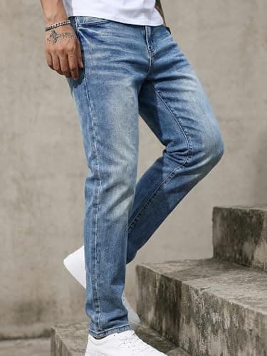 JMIERR Men's Regular Fit Stretch Tapered Leg Cut Skinny Jeans, Fashion Comfort Flex Denim Pants for Men with 5 Pockets, 32W*32L, Ashleigh Blue - Thumbnail 3