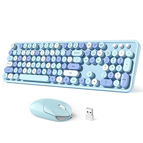 Dilter Wireless Keyboard and Mouse Combo, 104 Keys Full-Sized Typewriter Keyboards, 2.4 GHz USB Receiver Plug and Play, for Windows, PC, Laptop, Desktop (Blue Colorful)