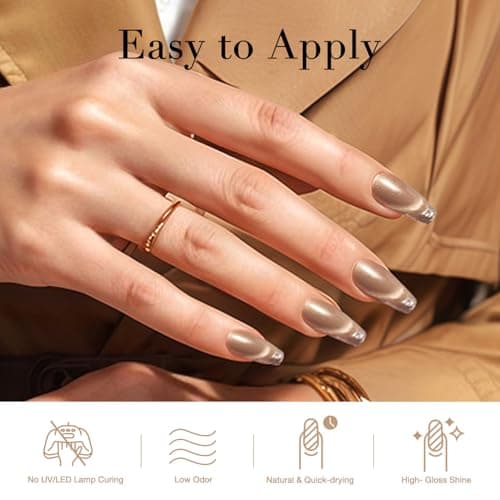 AZUREBEAUTY Cat Eye Nail Polish Quick Dry Nude Brown Magnetic Fingernail Polish no Gel Long-lasting Salon-Quality for Women Girl Gift 0.34 fl oz - Thumbnail 3
