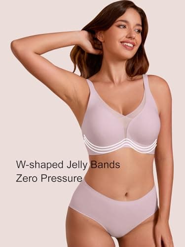 COCOMARTS Jelly Bras for Women No Underwire Push Up Deep V Mesh Comfort T Shirt Bralette Wireless Seamless Everyday Bra Pink XX-Large - Thumbnail 3