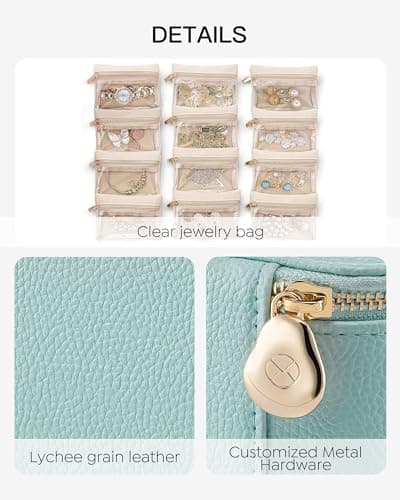 Vlando Jewelry Travel Case,Travel Jewelry Organizer with Clear Velvet Jewelry Bags 12Pcs Zipper Pouch for Women Girl Trendy Stuff Gift-Lake Blue - Thumbnail 4
